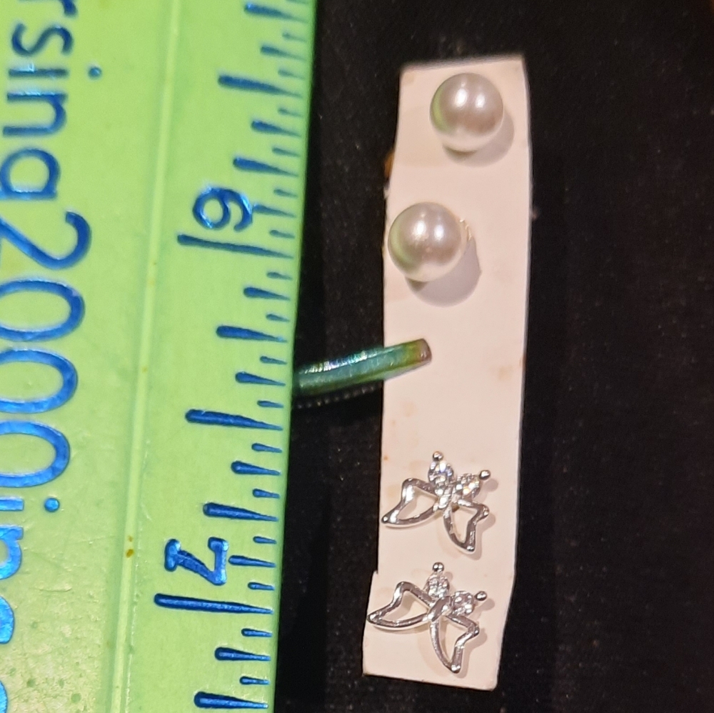 New GENUINE CZ & PEARLS  GIRL'S EARRINGS AUTHENTIC STERLING SILVER LOT OF TWO